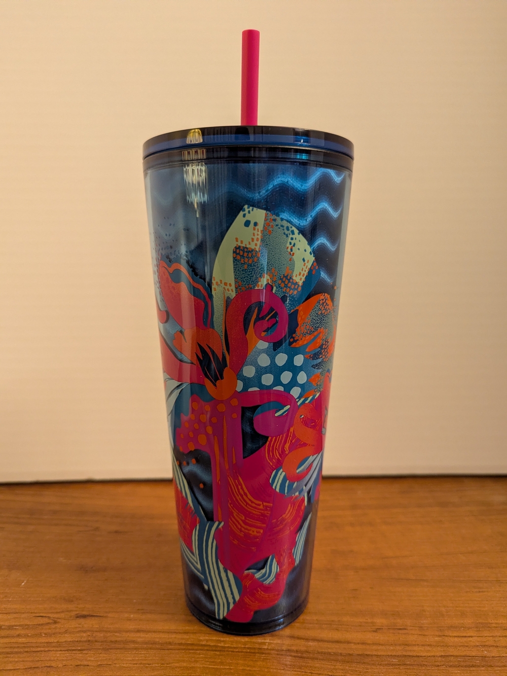 Starbucks 2024 Blue Waves Tumbler with Pink Straw NWT